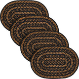 Black & Tan Dining Table Placemat, Braided Jute, Oval, Black, 12x18, 4 Pack 4 Pack