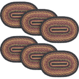 Heritage Farms Dining Table Placemat, Braided Jute, Oval, Red Black Tan. 10x15, 6 Pack 6 Pack