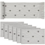 Embroidered Bee Soft Yellow 13x72 Table Runner & 6 pc 12x18 Placemat Set
