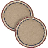 Patriotic Red Blue Ric Rac Placemat 14 Inch Diameter, Round, Primitive Fourth of July Place Mat, Independence Day Tabletop Decor, 2 Pack