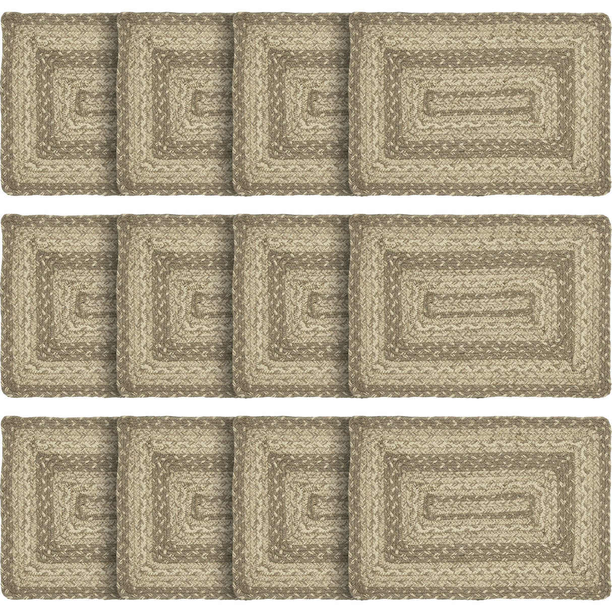 Farmhouse Cobblestone Table Placemat, Tan Grey White, Jute Blend, Rectangle, 10x15 Inches, 12 Pack 12 Pack
