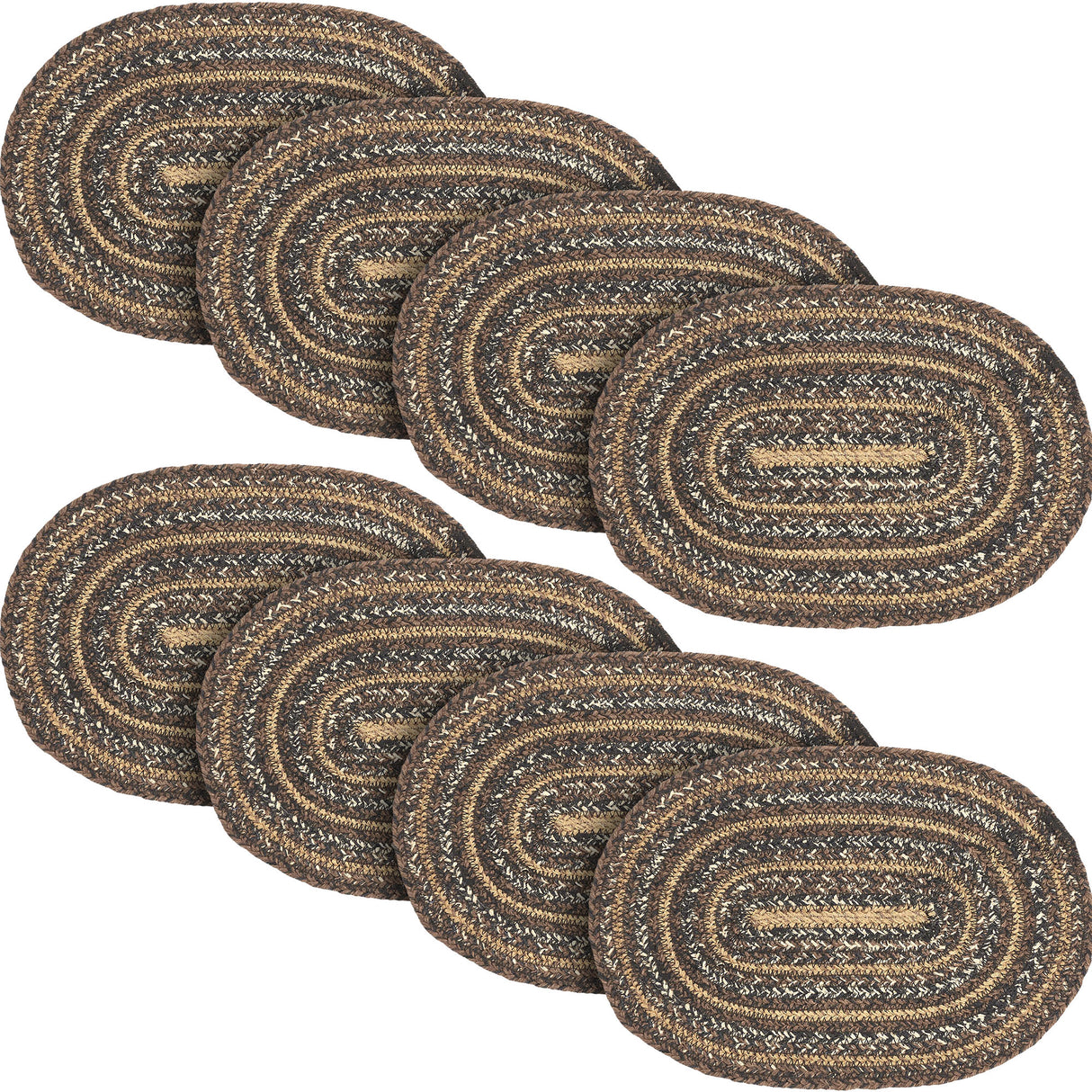 Country Espresso Table Placemat, Brown Black Tan, Jute Blend, Oval, 10x15 Inches, 8 Pack 8 Pack