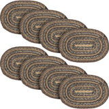 Country Espresso Table Placemat, Brown Black Tan, Jute Blend, Oval, 10x15 Inches, 8 Pack 8 Pack