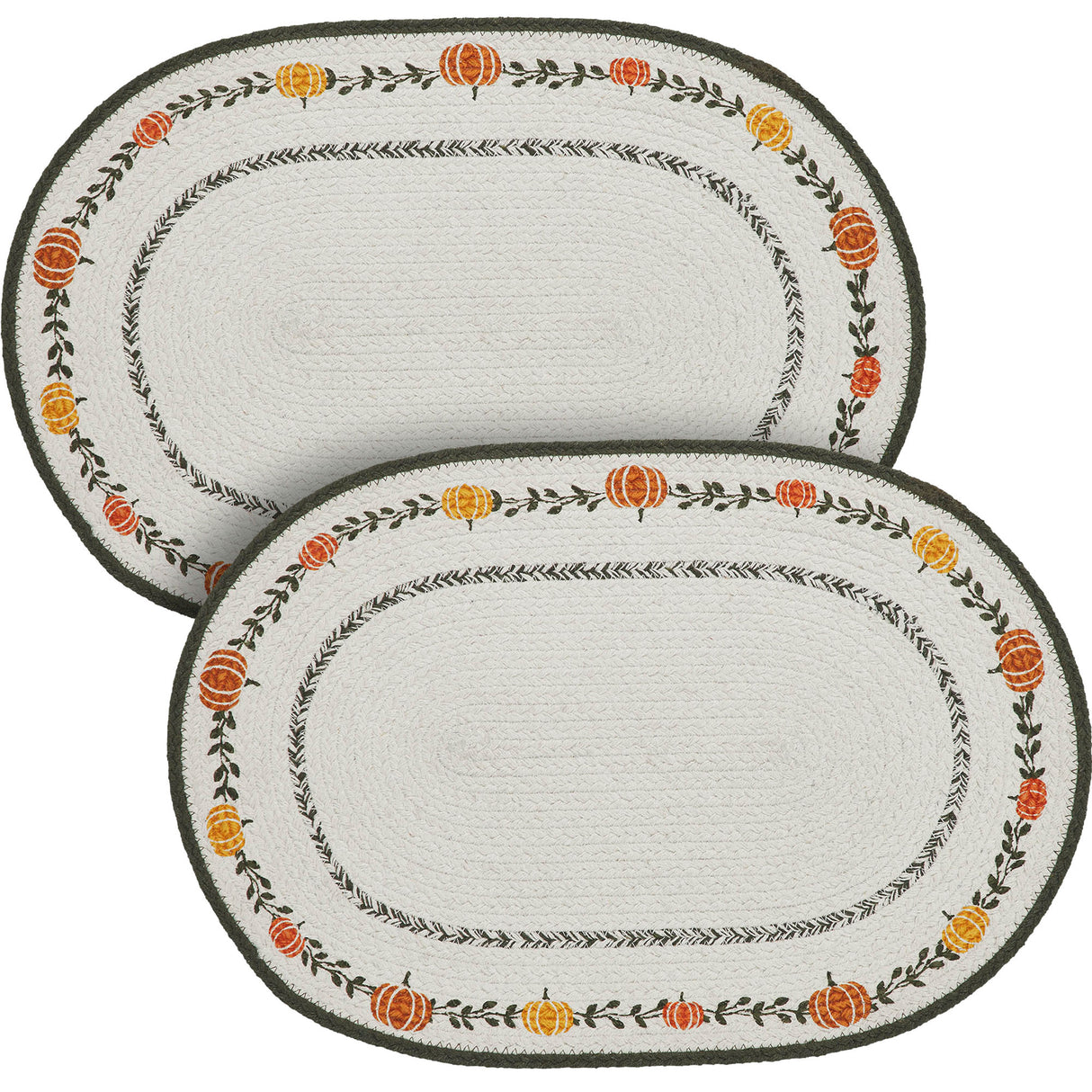 Braided Cotton Pumpkin Bounty Oval Placemat Stencil 13x19, Decorative Fall Placemat, Table Decor for Fall and Thanksgiving, 2 Pack