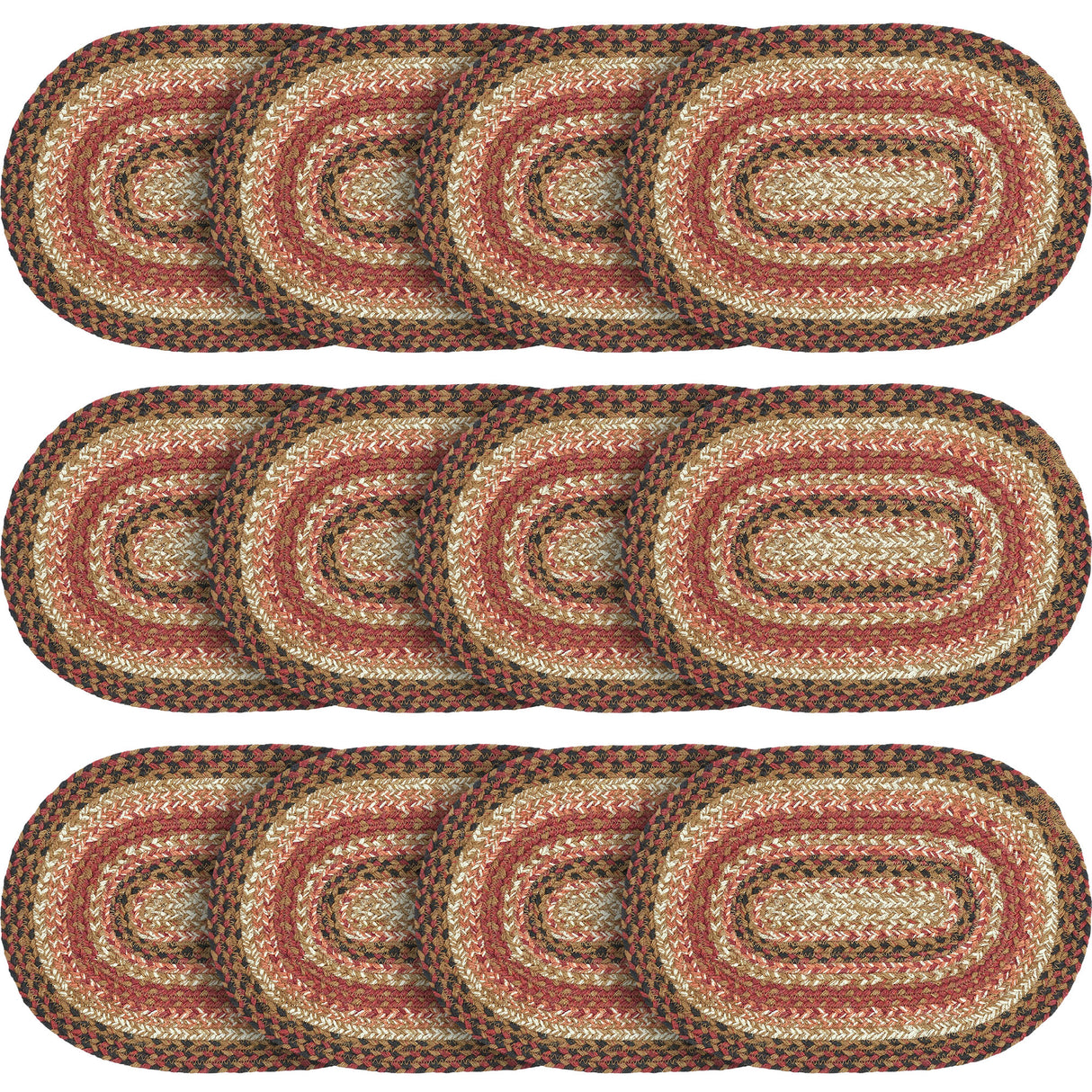 Ginger Spice Table Placemat, Orange Red Natural, Jute Blend, Oval, 10x15 Inches, 12 Pack 12 Pack