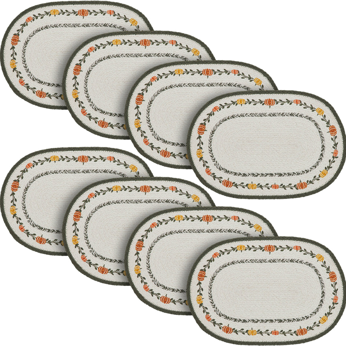 Braided Cotton Pumpkin Bounty Oval Placemat Stencil 10x15, Decorative Fall Placemat, Table Decor for Fall and Thanksgiving, 8 Pack 8 Pack