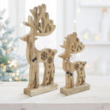 VHC Brands 2PC Natural Wooden Snowflake Reindeer ,Small and Large