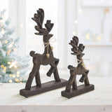 VHC Brands 2PC Woodland Winter Dark Wooden Reindeer ,Small and Large