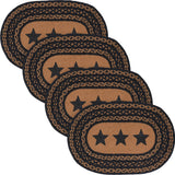 Farmhouse Star Dining Table Placemat, Braided Jute, Oval, Black Tan, 10x15, 4 Pack 4 Pack