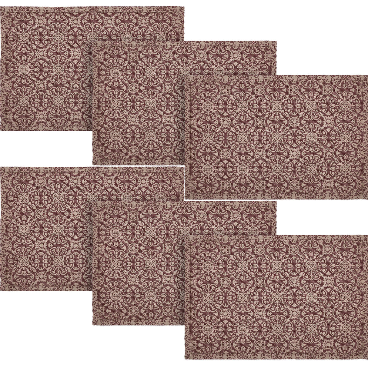 Custom House Burgundy Tan Jacquard Placemat Set of 2 13x19, 3 Pack 6 Pack
