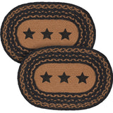 Farmhouse Star Dining Table Placemat, Braided Jute, Oval, Black Tan, 12x18, 2 Pack