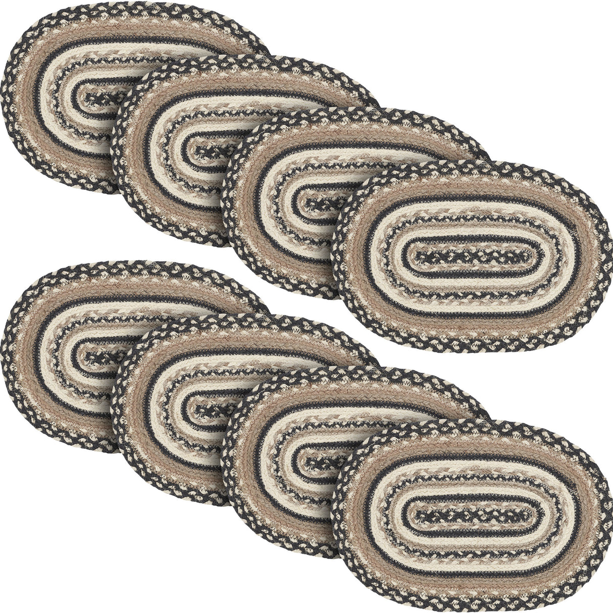 Sawyer Mill, Dining Table Placemat, Braided Jute, Oval, Charcoal Creme, 10x15, 8 Pack 8 Pack