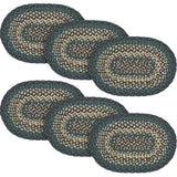 Pine Grove, Dining Table Placemat, Braided Jute, Oval, Green, 10x15, 6 Pack 6 Pack