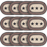Primitive Colonial Star Table Placemat, Tan Black Red, Jute Blend, Oval, 10x15 Inches, 12 Pack 12 Pack