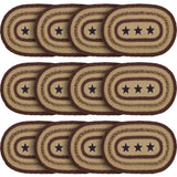 Potomac, Dining Table Placemat, Braided Jute, Oval, Stars, Red Blue Tan, 10x15, 12 Pack 12 Pack