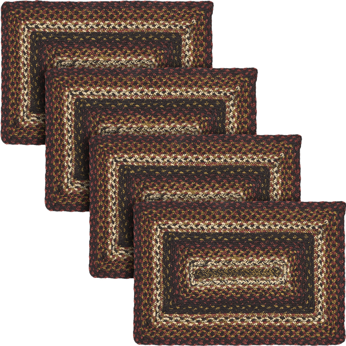 Country Beckham Table Placemat, Red Black Tan, Jute Blend, Rectangle, 12x18 Inches, 4 Pack 4 Pack