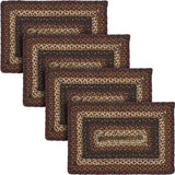 Country Beckham Table Placemat, Red Black Tan, Jute Blend, Rectangle, 12x18 Inches, 4 Pack 4 Pack