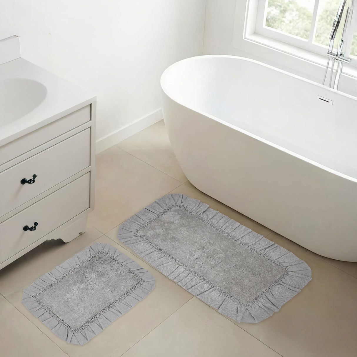 VHC Brands Burlap Dove Grey 2pc Bathhmat Set, 20x30 and 27x48