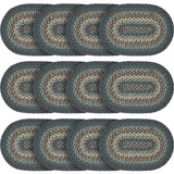 Pine Grove, Dining Table Placemat, Braided Jute, Oval, Green, 12x18, 12 Pack 12 Pack