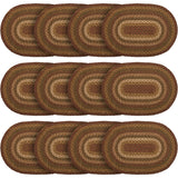 Tea Cabin Rustic Jute Green Textured Striped Oval Kitchen Placemat Set of 6 12"x18", 12 Pack