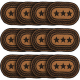 Farmhouse Primitive Jute Black Textured Kitchen Placemat Stencil Stars Set of 6 12"x18", 12 Pack