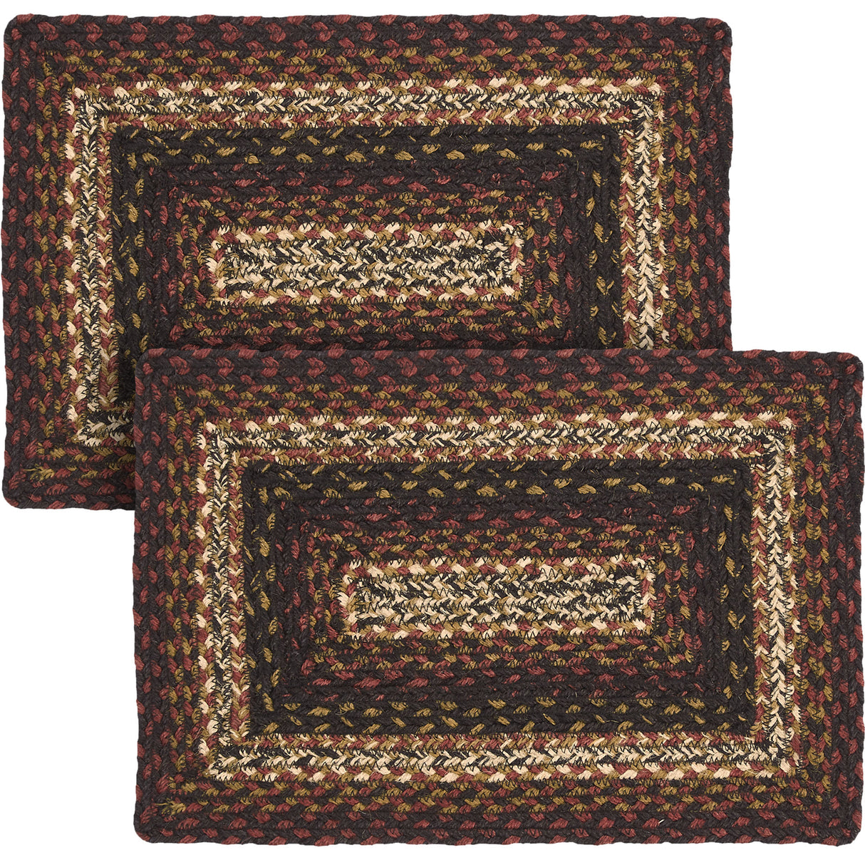 Country Beckham Placemat, Red Black Tan, Jute Blend, Rectangle, 10x15 Inches, 2 Pack