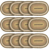 Kettle Grove, Dining Table Placemat, Braided Jute, Oval, Tan & Black, 12x18, 12 Pack 12 Pack