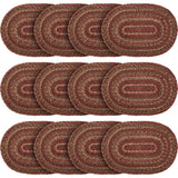 Cider Mill Primitive Jute Red Textured Striped Oval Kitchen Placemat Set of 6 12"x18", 12 Pack