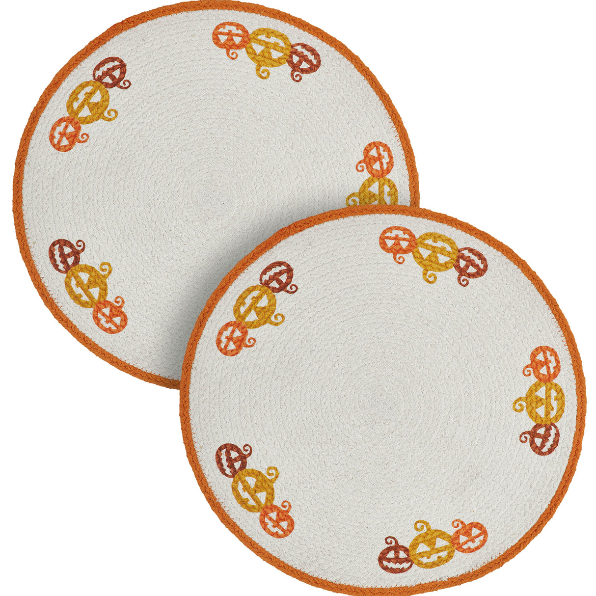 Braided Cotton Country Halloween Stencil Placemat 14 inch Diameter, Decorative Fall Placemat, Table Decor for Fall and Halloween, 2 Pack