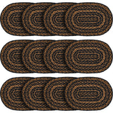 Black & Tan Dining Table Placemat, Braided Jute, Oval, Black, 10x15, 12 Pack 12 Pack