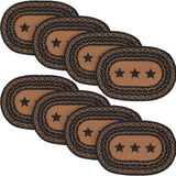 Farmhouse Star Dining Table Placemat, Braided Jute, Oval, Black Tan, 12x18, 8 Pack 8 Pack