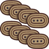 Potomac, Dining Table Placemat, Braided Jute, Oval, Stars, Red Blue Tan, 10x15, 8 Pack 8 Pack