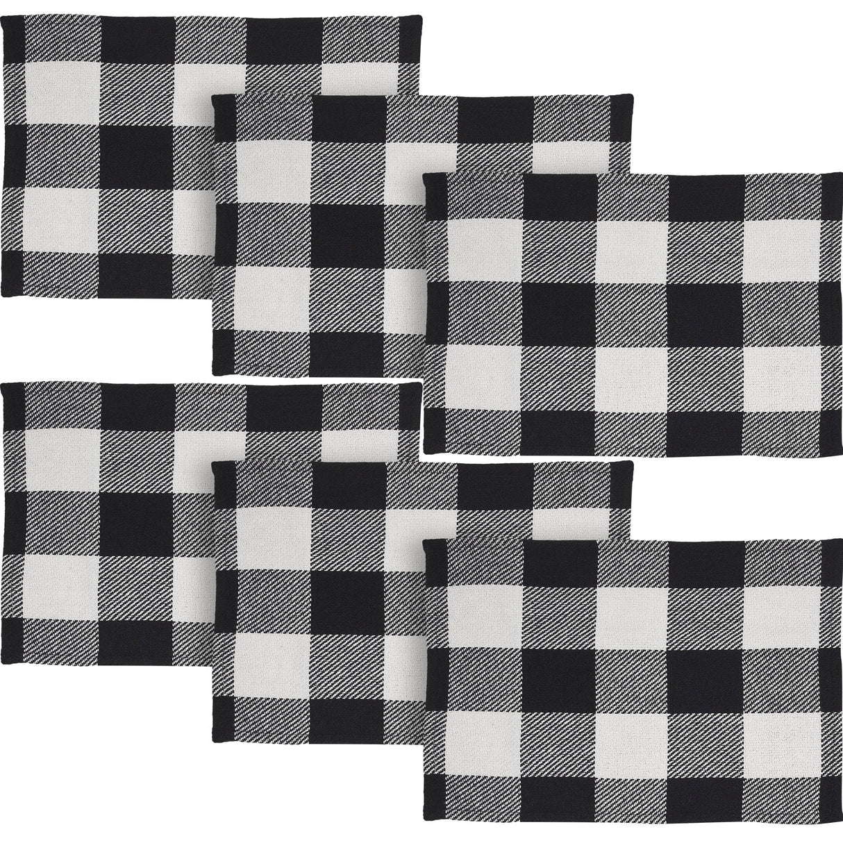 Placemat 13x19 Set of 2, Cotton Dining Room, Kitchen Placemat, Dining Table Placemats, Place Mat, Annie Buffalo Check Collection, Rectangle 13x19, Country Black, 3 Pack 6 Pack