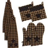 VHC Brands Black Star 6PC Set 2 Oven Mitts 2 Pot Holders and 2 Tea Towels