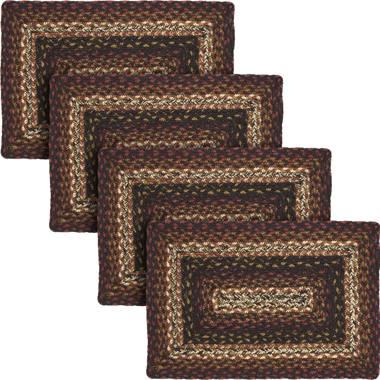 Country Beckham Placemat, Red Black Tan, Jute Blend, Rectangle, 10x15 Inches, 4 Pack 4 Pack