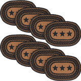 Farmhouse Star Dining Table Placemat, Braided Jute, Oval, Black Tan, 10x15, 8 Pack 8 Pack