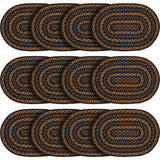 Black & Tan Dining Table Placemat, Braided Jute, Oval, Black, 12x18, 12 Pack 12 Pack