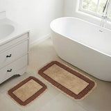 VHC Brands Burlap Natural with Burgundy Check 2pc Bathhmat Set, 20x30 and 27x48