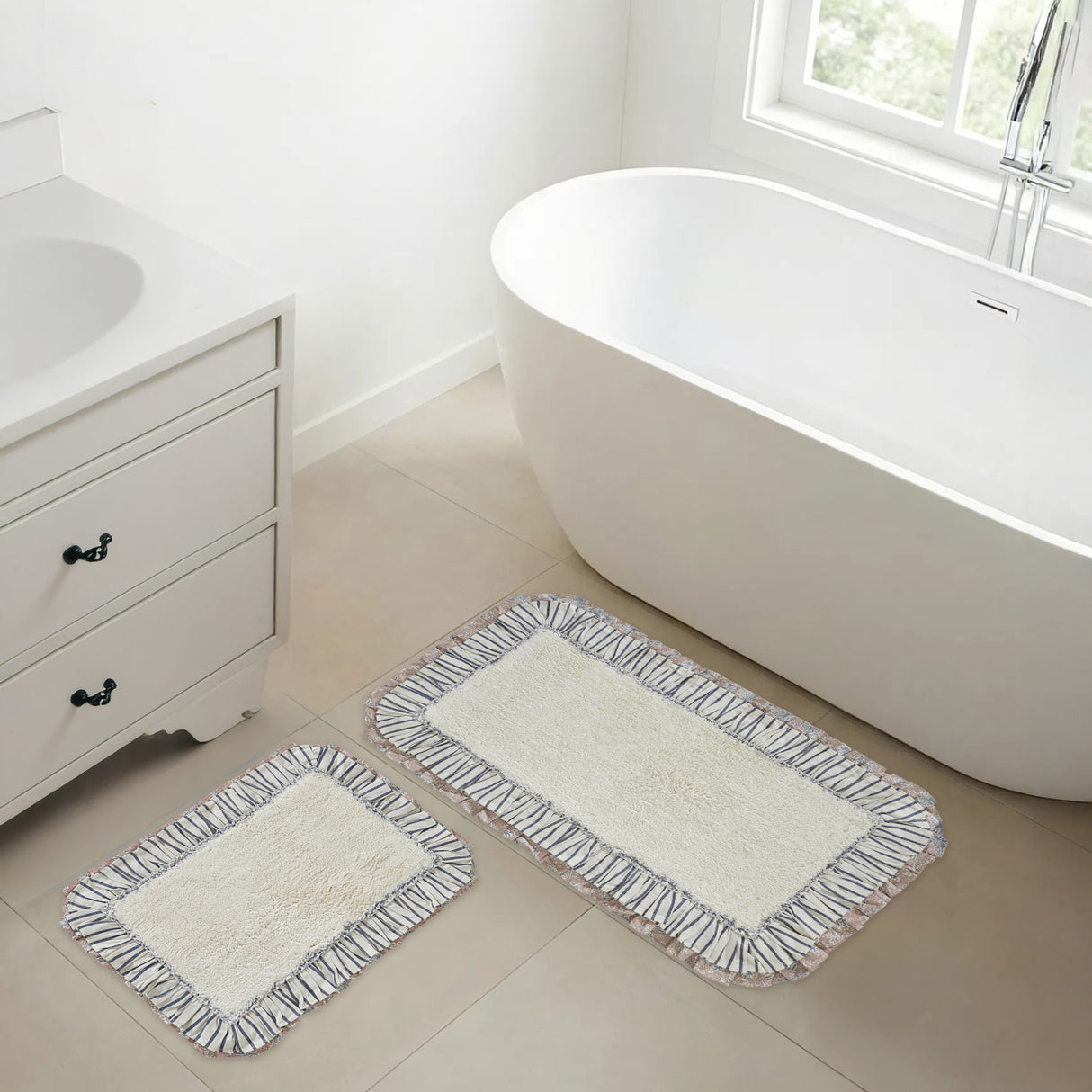 VHC Brands Kaila Creme 2pc Bathhmat Set, 20x30 and 27x48