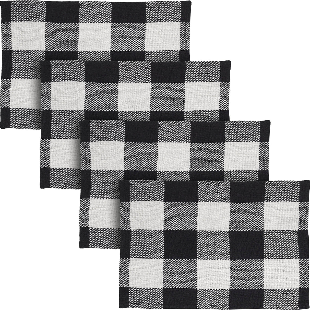 Placemat 13x19 Set of 2, Cotton Dining Room, Kitchen Placemat, Dining Table Placemats, Place Mat, Annie Buffalo Check Collection, Rectangle 13x19, Country Black, 4 Pack