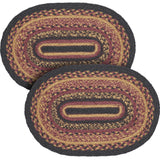 Heritage Farms Dining Table Placemat, Braided Jute, Oval, Red Black Tan. 10x15, 2 Pack