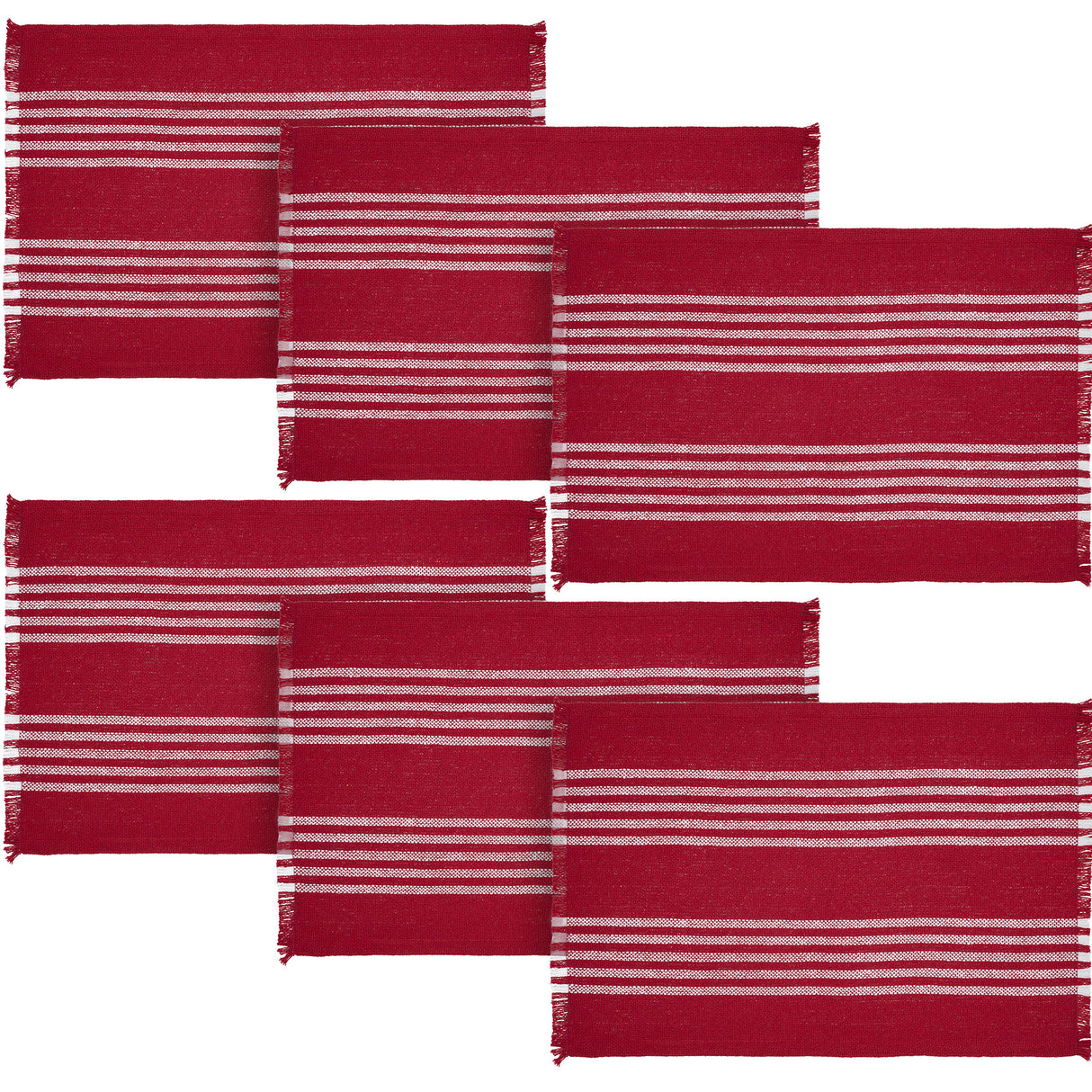Arendal Red Stripe Placemat Set of 2 Fringed 13x19, 3 Pack 6 Pack