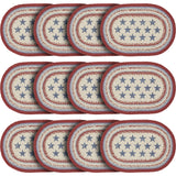 Celebration Dining Table Placemat, Braided Jute, Oval, Red Creme Blue, 12x18, 12 Pack 12 Pack