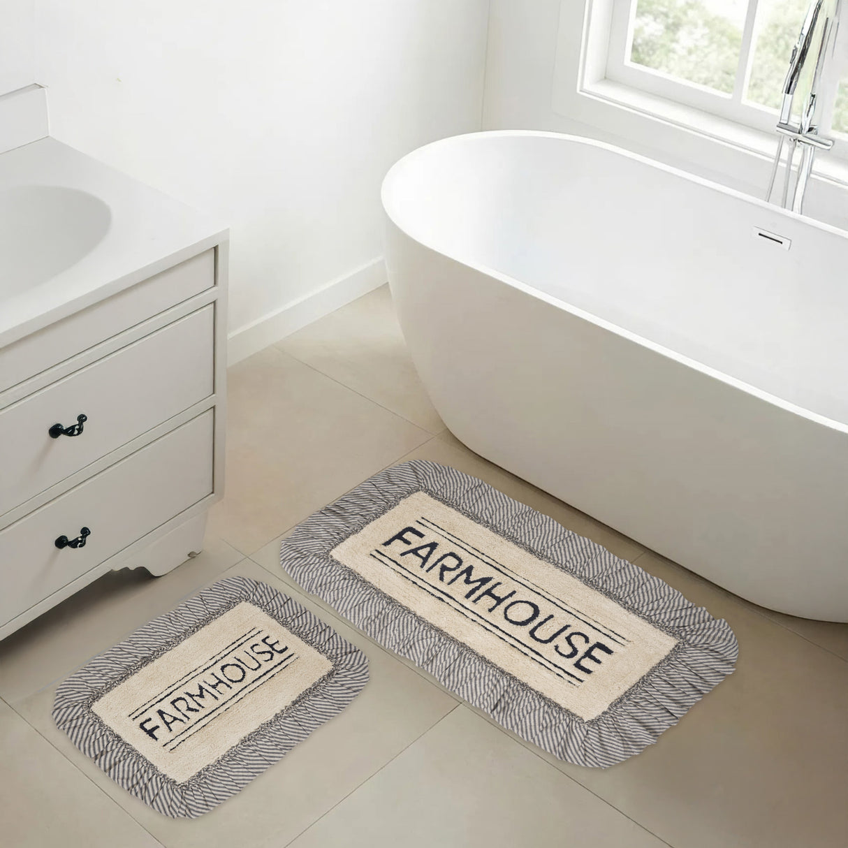 VHC Brands Sawyer Mill Charcoal 2pc Bathhmat Set, 20x30 and 27x48