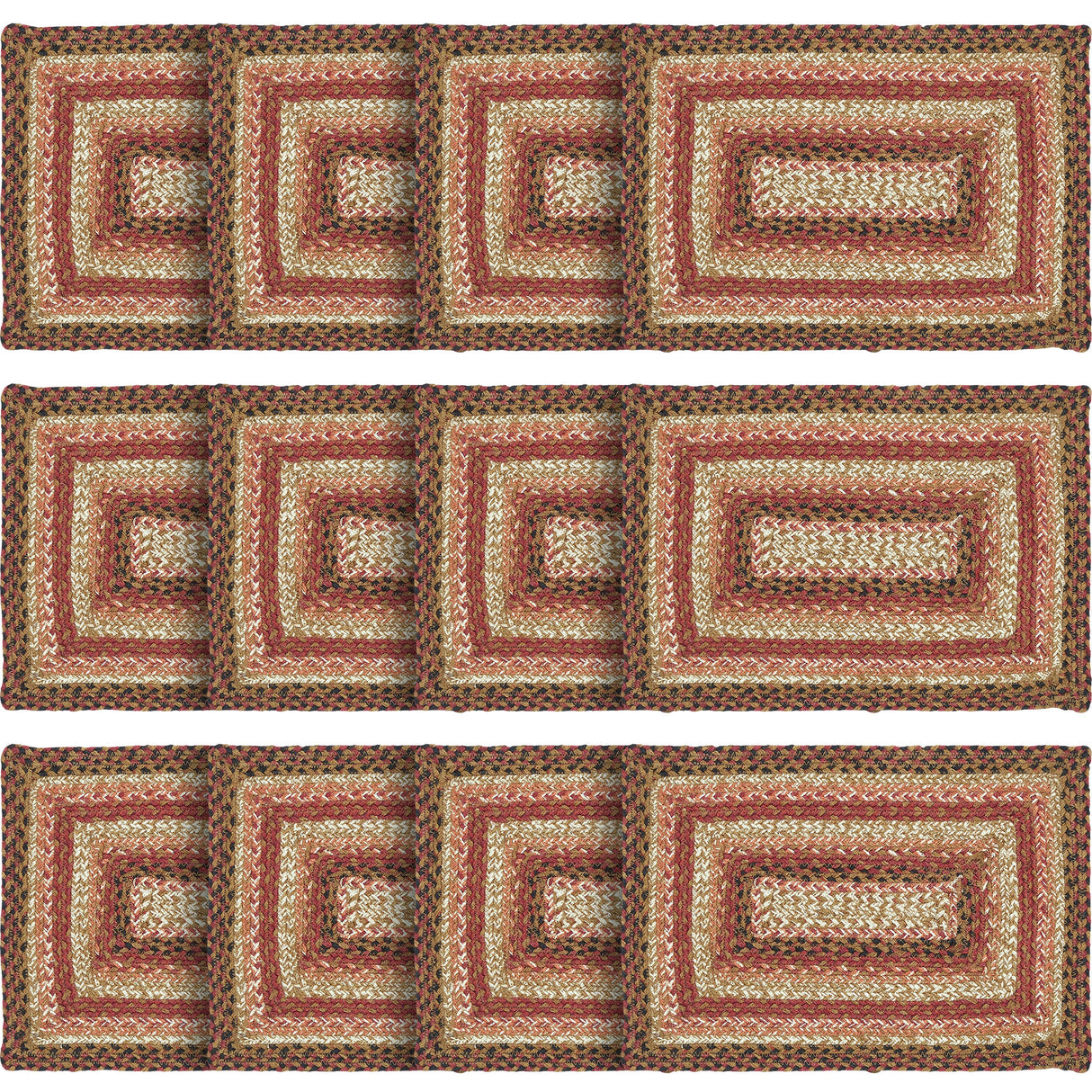 Ginger Spice Table Placemat, Orange Red Natural, Jute Blend, Rectangle, 12x18 Inches, 12 Pack 12 Pack