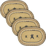 Kettle Grove, Dining Table Placemat, Braided Jute, Stars, Oval, Tan & Black, 10x15, 4 Pack 4 Pack