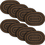 Black & Tan Dining Table Placemat, Braided Jute, Oval, Black, 12x18, 8 Pack 8 Pack