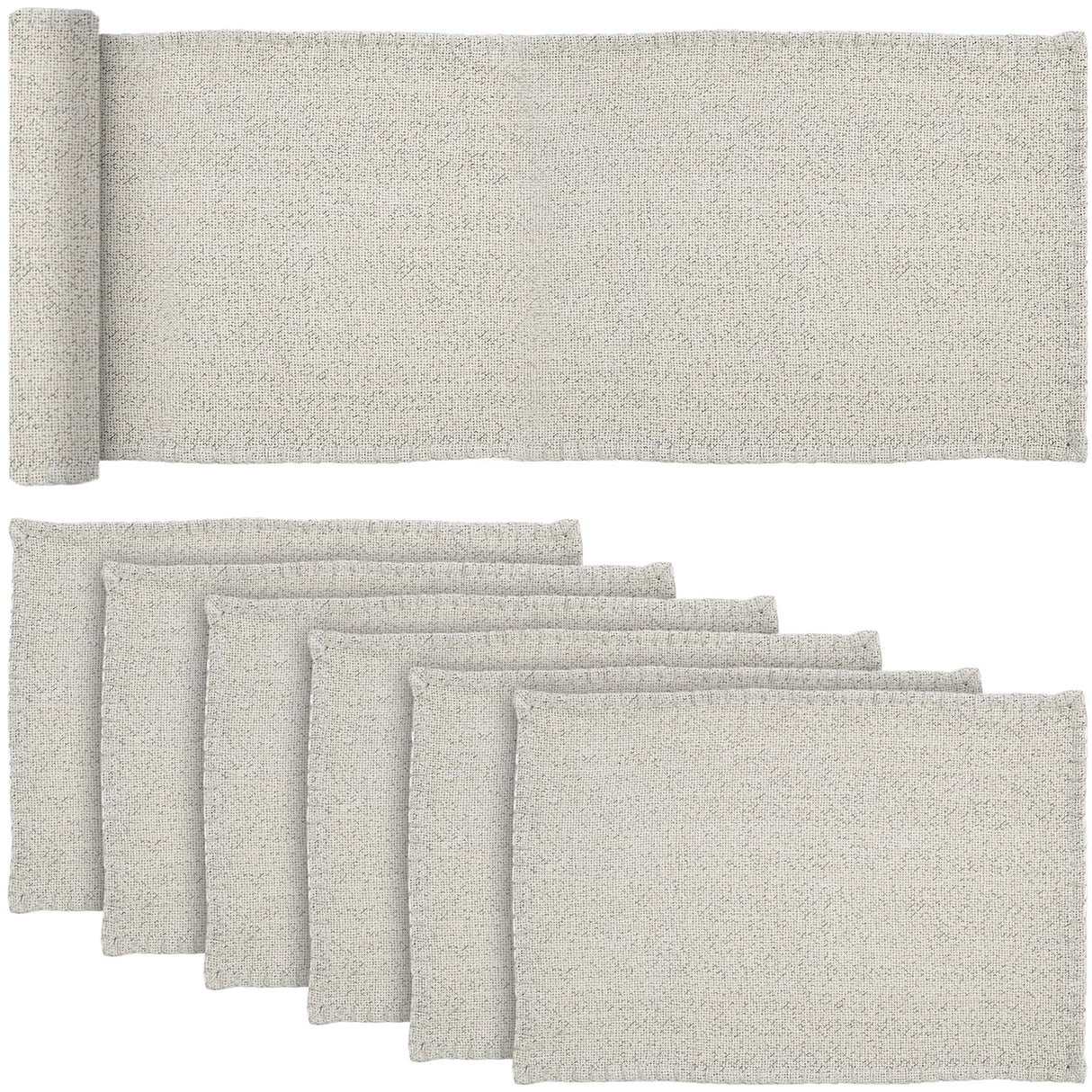 Nowell Creme Creme 13x72 Table Runner & 6 pc 12x18 Placemat Set