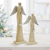 VHC Brands 2PC Heavenly Wings Natural Wooden Angel ,Small and Large