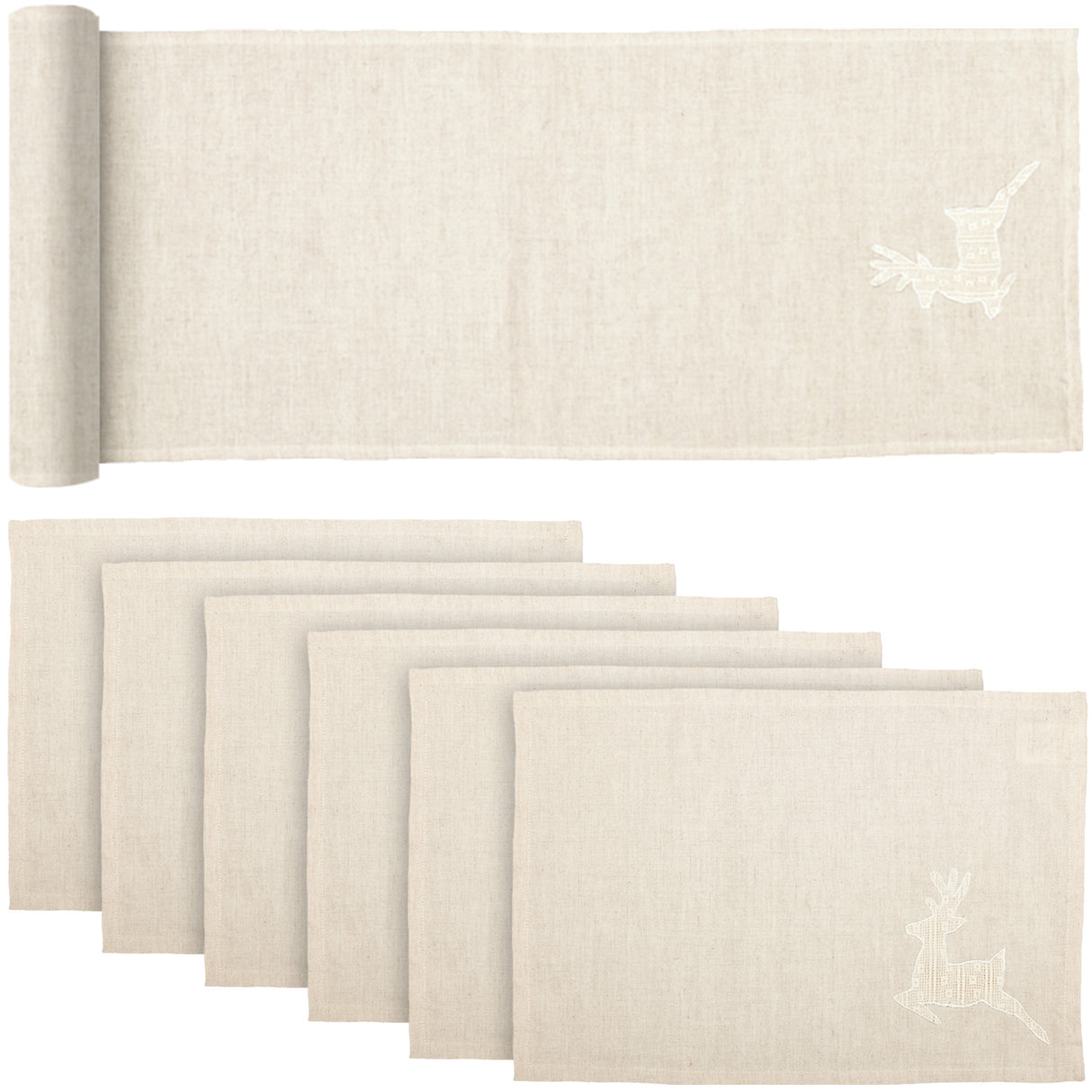 Lace Deer Creme 13x72 Table Runner & 6 pc 12x18 Placemat Set